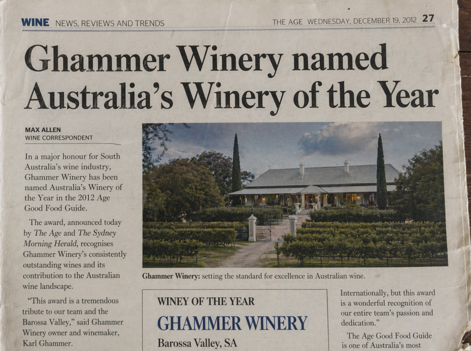 2012年The Age关于Ghammer Winery的历史资料